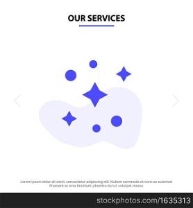 Our Services Galaxy, Space, Stars Solid Glyph Icon Web card Template