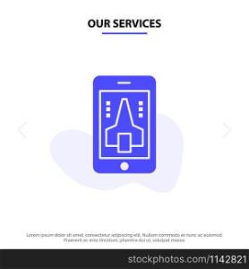 Our Services Game, Playing, Mobile, Smartphone Solid Glyph Icon Web card Template