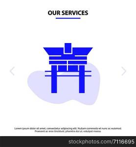 Our Services Gate, Bridge, China, Chinese Solid Glyph Icon Web card Template