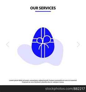 Our Services Gift, Birthday, Easter Solid Glyph Icon Web card Template