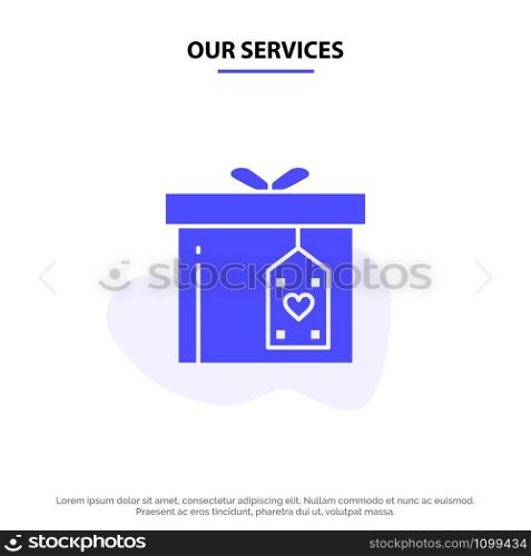 Our Services Gift Box, Box, Surprise, Delivery Solid Glyph Icon Web card Template