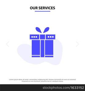 Our Services Gift, Box, Shopping, Ribbon Solid Glyph Icon Web card Template