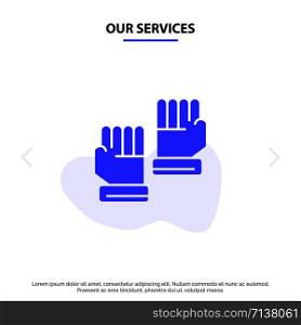 Our Services Glove, Gloves, Goalkeeper, Sport Solid Glyph Icon Web card Template