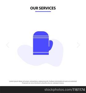 Our Services Glove, Microwave, Warm, Cold Solid Glyph Icon Web card Template