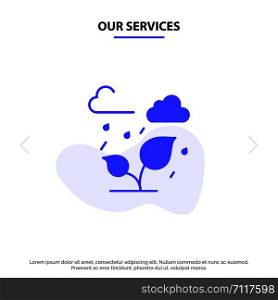 Our Services Green, Trees, Cloud, Leaf Solid Glyph Icon Web card Template