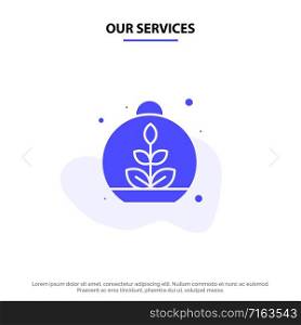 Our Services Growing, Leaf, Plant, Spring Solid Glyph Icon Web card Template