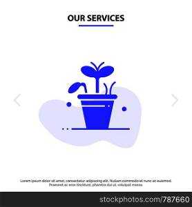 Our Services Growth, Leaf, Plant, Spring Solid Glyph Icon Web card Template