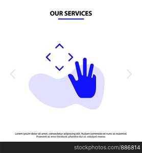 Our Services Hand, Hand Cursor, Up, Croup Solid Glyph Icon Web card Template