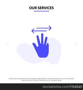 Our Services Hand, Hand Cursor, Up, Left, Right Solid Glyph Icon Web card Template