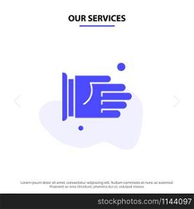 Our Services Hand, Handshake, Agreement, Office Solid Glyph Icon Web card Template