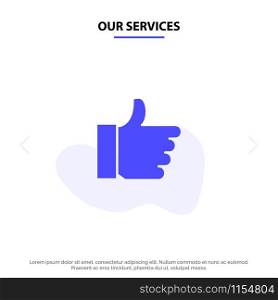 Our Services Hand, Like, Vote, Love Solid Glyph Icon Web card Template