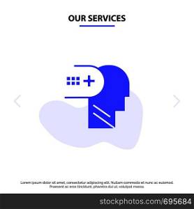 Our Services Health, Mental, Medical, Mind Solid Glyph Icon Web card Template