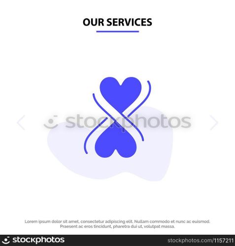 Our Services Heart, Eight, Typography Solid Glyph Icon Web card Template