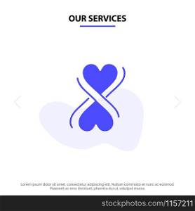 Our Services Heart, Eight, Typography Solid Glyph Icon Web card Template