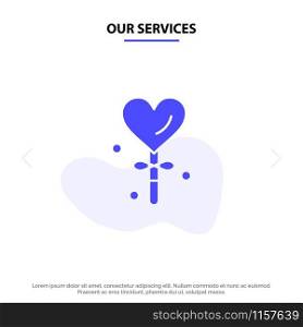 Our Services Heart, Love, Valentinea??s Day, Valentine, Solid Glyph Icon Web card Template