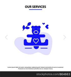 Our Services Hearts, Love, Loving, Wedding Solid Glyph Icon Web card Template