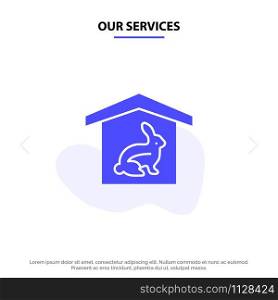 Our Services House, Rabbit, Easter, Nature Solid Glyph Icon Web card Template