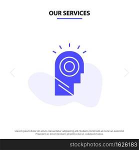 Our Services Idea, Light, Man, Hat Solid Glyph Icon Web card Template