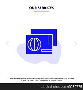 Our Services Identity, Pass, Passport, Shopping Solid Glyph Icon Web card Template