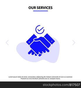 Our Services Job, Themes, Work Solid Glyph Icon Web card Template