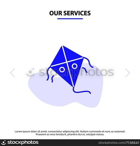 Our Services Kite, Festival, Flying Solid Glyph Icon Web card Template