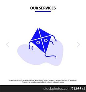 Our Services Kite, Festival, Flying Solid Glyph Icon Web card Template