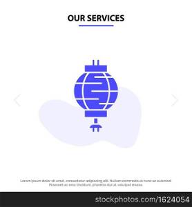 Our Services Lantern, China, Chinese, Decoration Solid Glyph Icon Web card Template