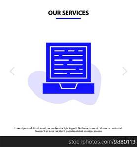 Our Services Laptop, Computer, Design Solid Glyph Icon Web card Template