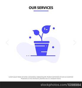 Our Services Leaf, Ecology, Spring, Nature Solid Glyph Icon Web card Template