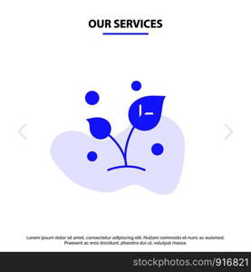 Our Services Leaf, Nature, Spring, Sprout, Tree Solid Glyph Icon Web card Template