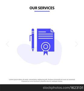 Our Services Legal, Legal Documents, Document, Documents, Page Solid Glyph Icon Web card Template
