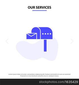 Our Services Letterbox, Email, Mailbox, Box Solid Glyph Icon Web card Template