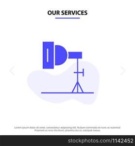 Our Services Light, Photo, Photography, Studio Solid Glyph Icon Web card Template