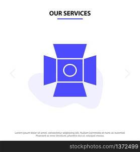 Our Services Light, Photo, Photography, Studio Solid Glyph Icon Web card Template