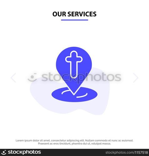 Our Services Location, Map, Easter, Pin Solid Glyph Icon Web card Template