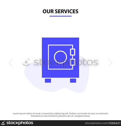 Our Services Locker, Lock, User Solid Glyph Icon Web card Template