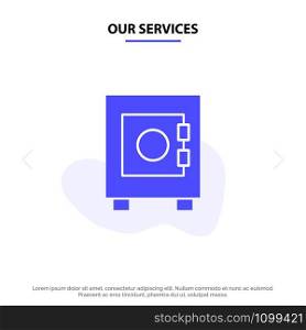Our Services Locker, Lock, User Solid Glyph Icon Web card Template