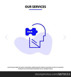 Our Services Logic, Mind, Problem, Solving Solid Glyph Icon Web card Template