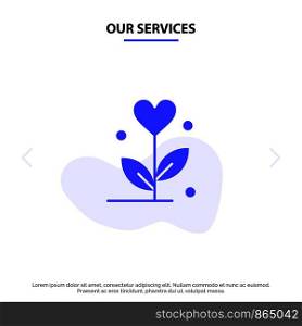 Our Services Love, Flower, Wedding, Heart Solid Glyph Icon Web card Template