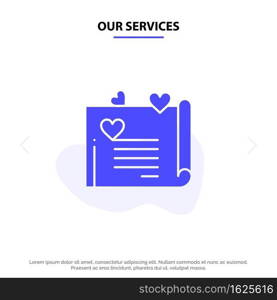 Our Services Love Letter, Wedding Card, Couple Proposal, Love Solid Glyph Icon Web card Template