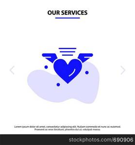 Our Services Loving, Love, Heart, Wedding Solid Glyph Icon Web card Template