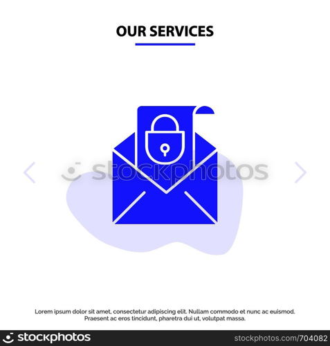 Our Services Mail, Email, Message, Security Solid Glyph Icon Web card Template