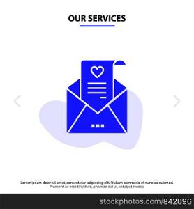 Our Services Mail, Love Letter, Proposal, Wedding Card Solid Glyph Icon Web card Template