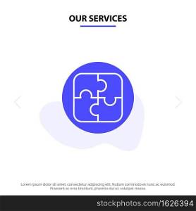 Our Services Management, Plan, Planning, Solution Solid Glyph Icon Web card Template