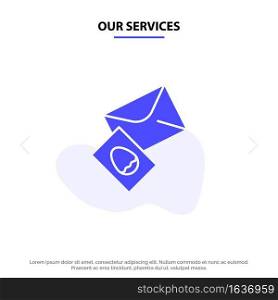 Our Services Massage, Mail, Egg, Easter Solid Glyph Icon Web card Template
