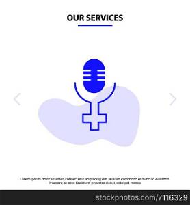 Our Services Microphone, Record Solid Glyph Icon Web card Template