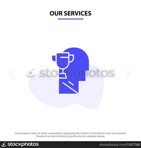 Our Services Mind, Brian, Award, Head Solid Glyph Icon Web card Template