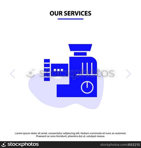 Our Services Mixer, Kitchen, Manual, Mix Solid Glyph Icon Web card Template