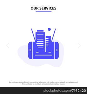 Our Services Mobile, Cell, Technology, Building Solid Glyph Icon Web card Template