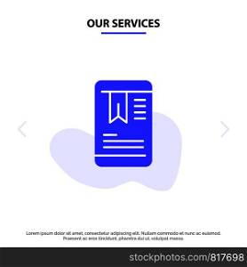 Our Services Mobile, Tag, OnEducation Solid Glyph Icon Web card Template
